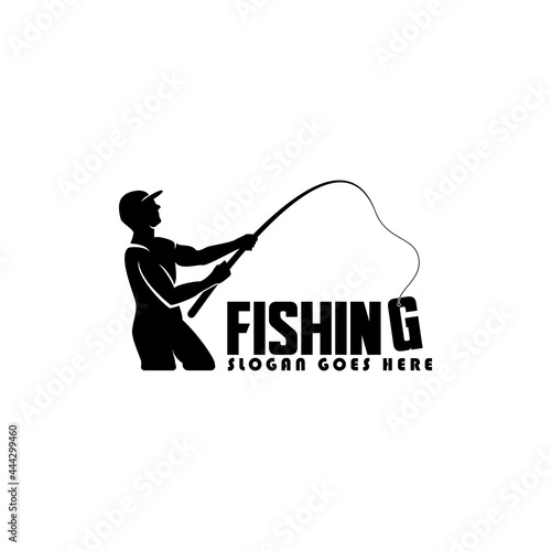 silhouette man fishing letter G logo,fishing logo,vector,emblems,icon symbol in white background