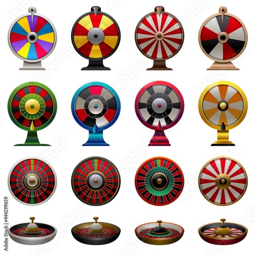 Roulette icons set cartoon vector. Fortune wheel