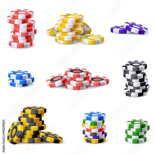 Casino chips icons set cartoon vector. Poker chip