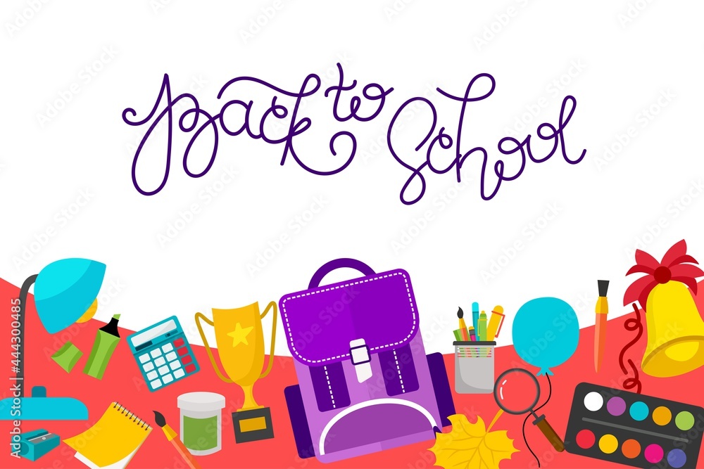A banner back to school with a place to insert text. Vector illustration in a flat style. School attributes. A banner back to school with a place to insert text. Vector illustration in a flat style. School attributes.