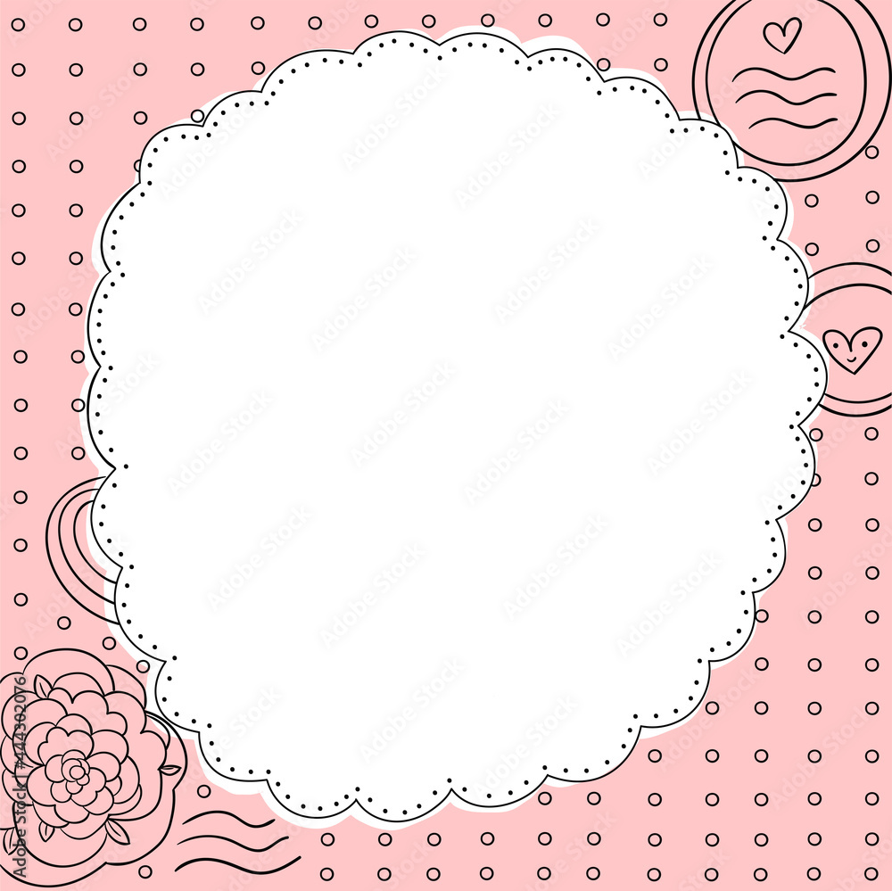 contoured retro background with stamp frame and flowers for greetings and invitations. vector image.