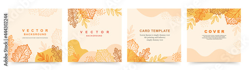 Autumn abstract square templates with floral and geometric shapes. Editable vector backgrounds for social media posts, sale, greeting cards, invitations, mobile apps, banners and banners and web ads