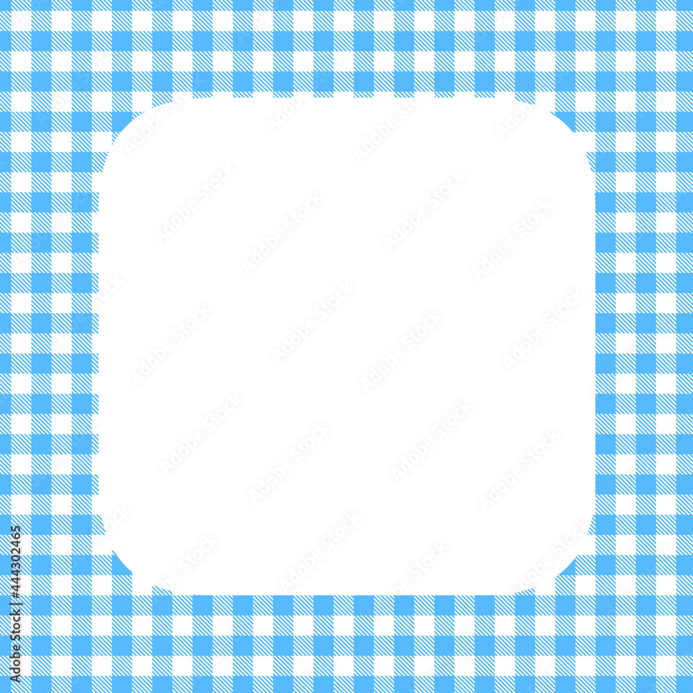 水色チェックの背景に白の角丸フレーム－シェパードチェック－小弁慶格子
