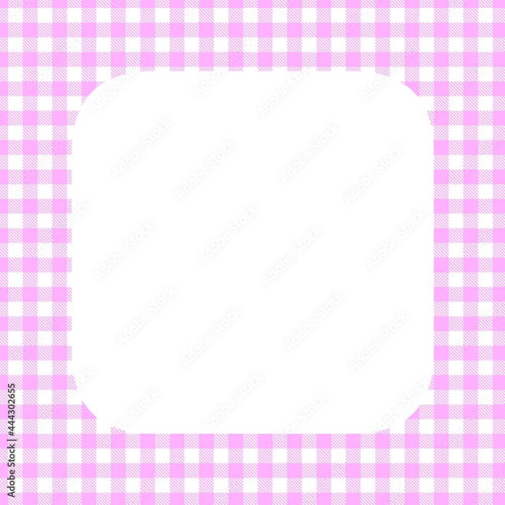 ピンクチェックの背景に白の角丸フレーム－シェパードチェック－小弁慶格子
