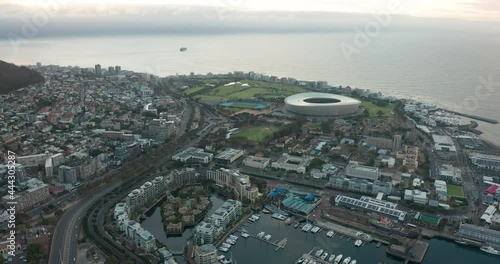 Wallpaper Mural Aerial view of Cape Town, Western Cape, South Africa, with Cape peninsula, Green Point, V and A waterfront, Cape Town Stadium, De Waterkant. Torontodigital.ca