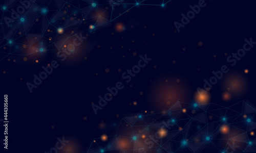 Geometric and blur vector design.Molecules blue and orange light effect.Abstarct hi-tech background illustrator.