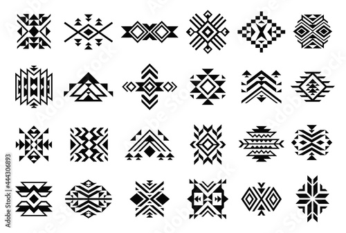 Monochrome simple tribal elements set vector illustration ethnic ornament with arrow and angle