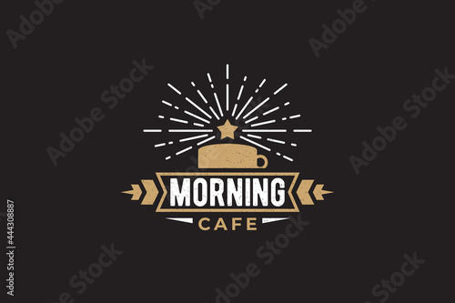 Morning Cafe logo vector graphics with a cup of coffee and rising star for any business, especially for cafe, coffee shop, restaurant, etc. photo