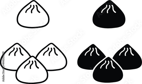 Steamed Bao Bun Outline and Silhouette Clipart Set