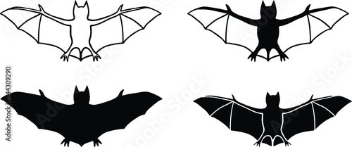 Bat Outline and Silhouette Clipart Set