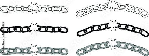 Broken Chain Outline and Silhouette Clipart Set