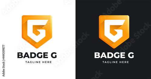Letter G logo design template with badge shape style