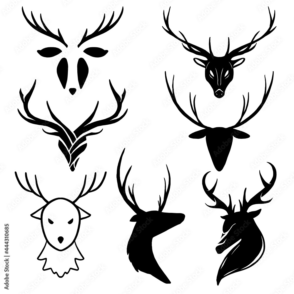 Fototapeta premium Graphic black deer icons