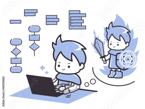 自分を最強にプログラミングする勇者のイラスト