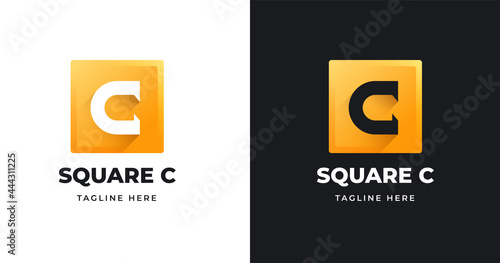 Letter C logo design template with square shape style