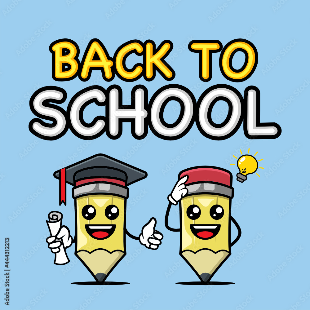 Back to school with pencil banner mascot design template