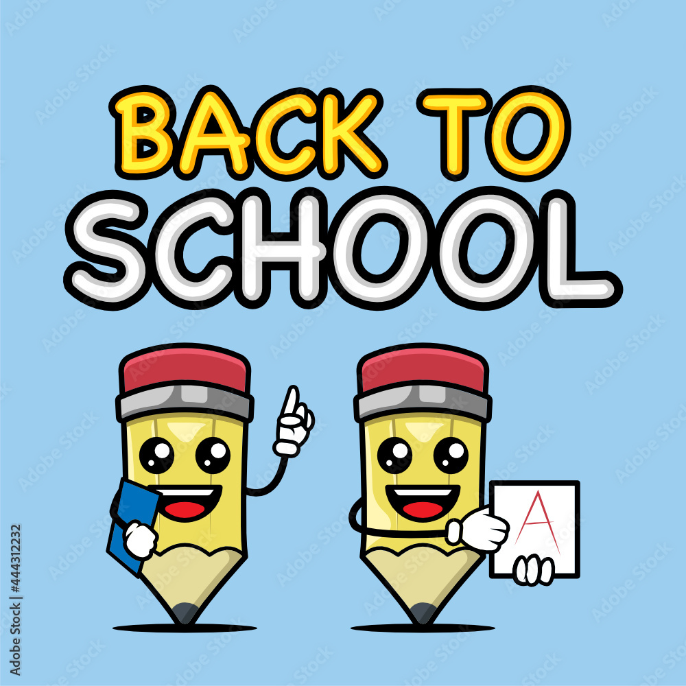 Back to school with pencil banner mascot design template Back to school with pencil banner mascot design template