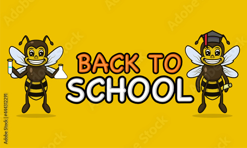 Back to school with bee banner mascot design template