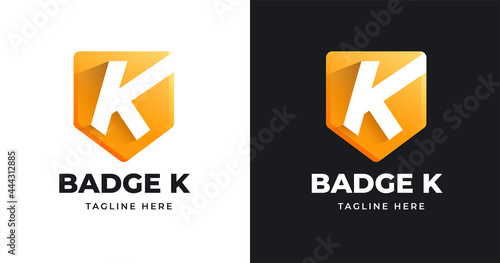 Letter K logo design template with badge shape style
