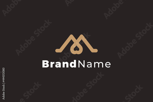 Letter M brown color simple line art love logo