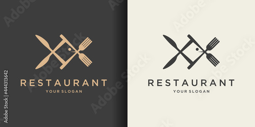 Fish With Fork And Spoon Logo Template