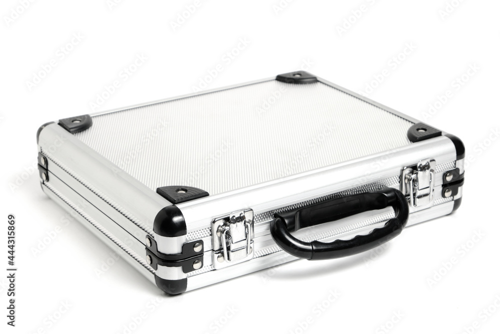 Metal aluminum briefcase on a white background. Metal aluminum briefcase on a white background.