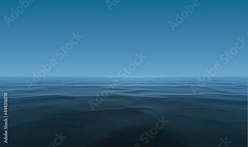 flat quiet and deep sea water fading into horizon line and a plain blue gradient sky cloudless