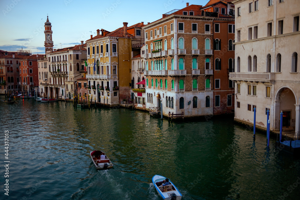 landscape with street, motorboat and grand canal