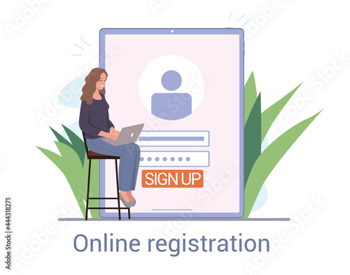 Young female character registering online photo