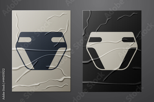 White Adult diaper icon isolated on crumpled paper background. Paper art style. Vector