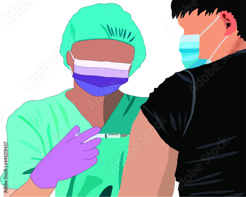 Female doctor vaccinated adult man with the covid-19 vaccine. During the COVID-19 pandemic, vaccination continues to be critically important.