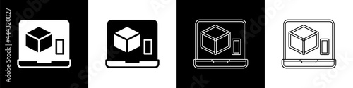Set 3D printer icon isolated on black and white background. 3d printing. Vector