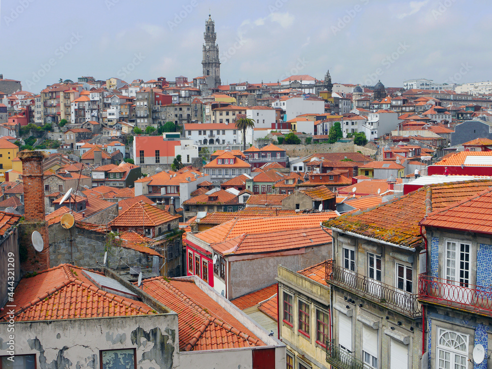 Overview of Red roofs heritagr buildings Porto Old Town Portugal