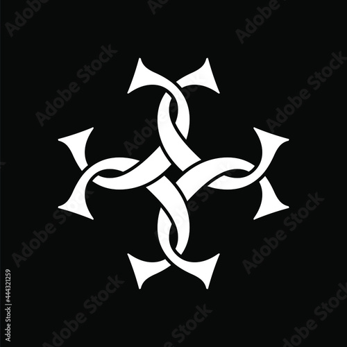 Initial letter C, C4 or 4C logo template with vintage sacred chain link illustration in flat design monogram symbol