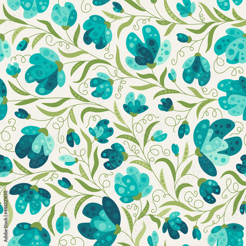 Summer flowers in flat style - vector seamless pattern. Background for fabric, textile, wallpaper, poster, web site, card, gift wrapping paper 