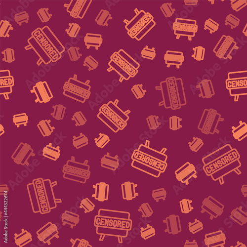 Brown line Censored stamp icon isolated seamless pattern on red background. Vector