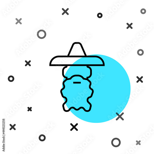 Black line Wizard warlock icon isolated on white background. Random dynamic shapes. Vector