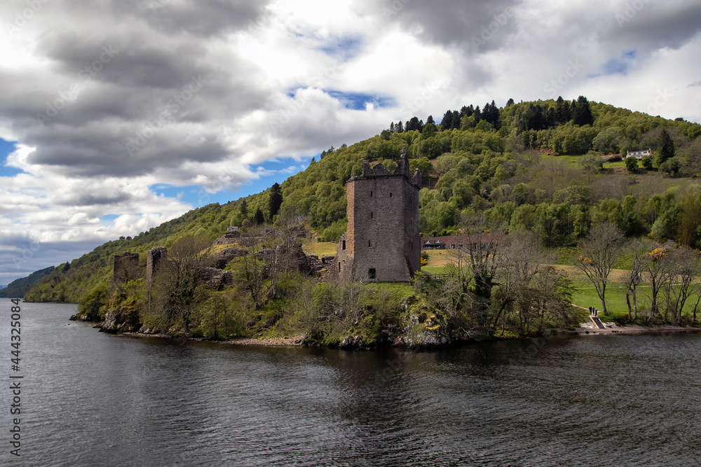Urquhart Castle on the banks of Loch Ness in the Scottish Highlands, UK