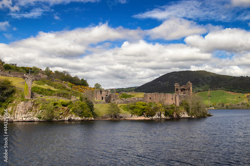 Urquhart Castle on the banks of Loch Ness in the Scottish Highlands  UK