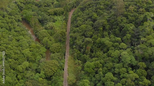 Trilho de trem, estação e trilhos na mata tropical. Matilde na cidade do Espírito Santo. photo