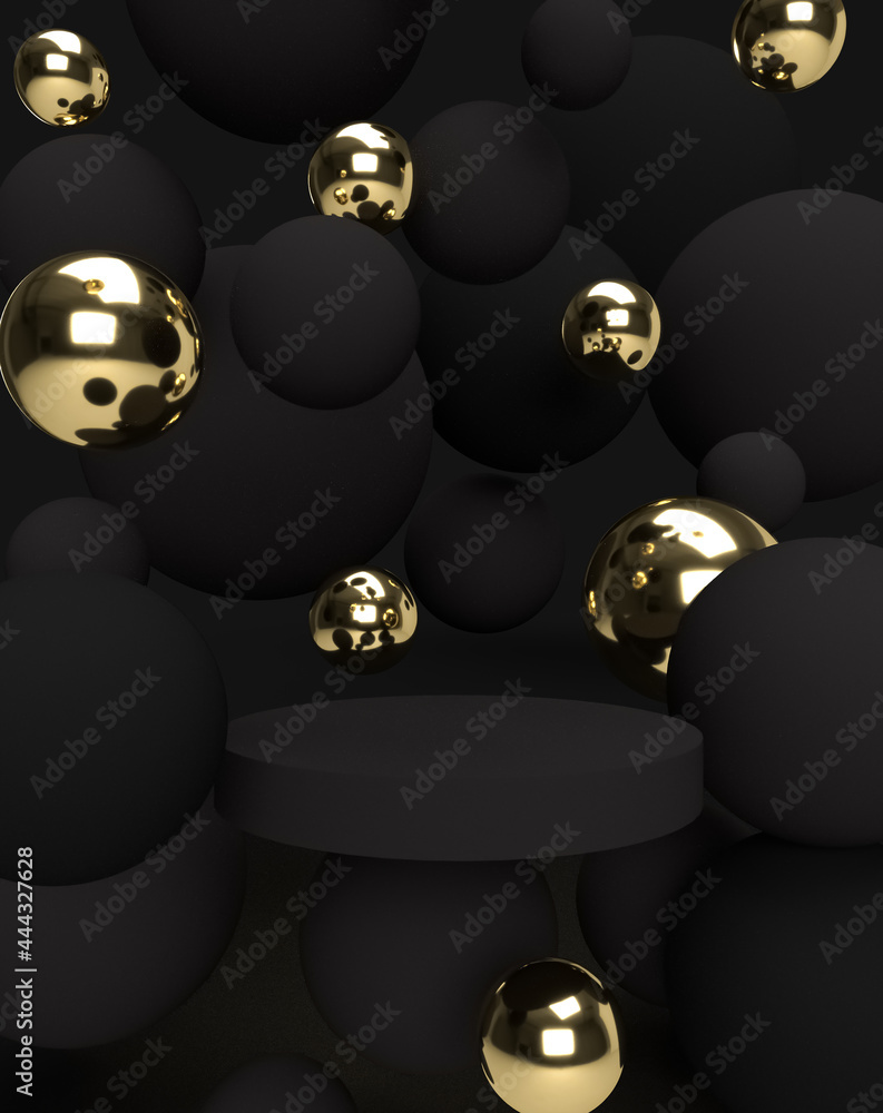 3D render black and gold sphere .abstract background for product ...