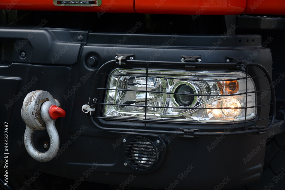 Fototapeta premium Headlight from a fire engine close up