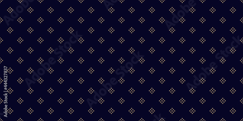 Vector geometric background with small diamond shapes, tiny rhombuses, dots. Abstract golden seamless pattern. Luxury gold and black texture. Modern repeat design for decor, print, website, wallpaper