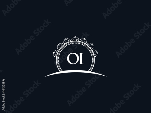 Luxury OI Letter, initial Black oi Logo Icon Vector For Hotel Heraldic Jewelry Fashion Royalty With Brand Identity and Print Template Image