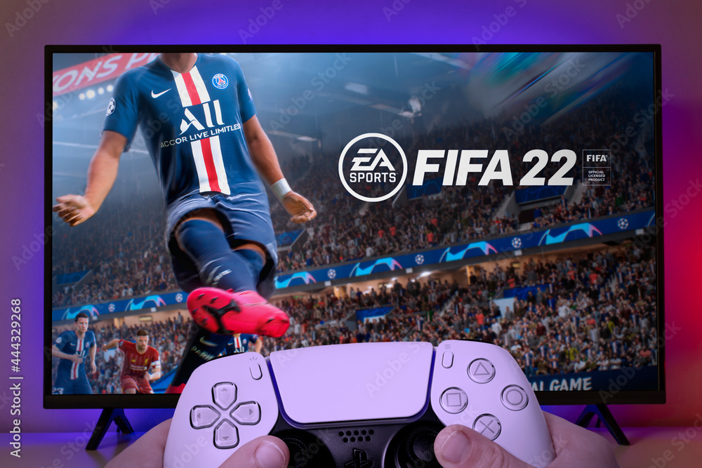 New FIFA 22 on TV screen with Playstation 5 controller, 9th Jul, 2021, Sao  Paulo, Brazil foto de Stock | Adobe Stock
