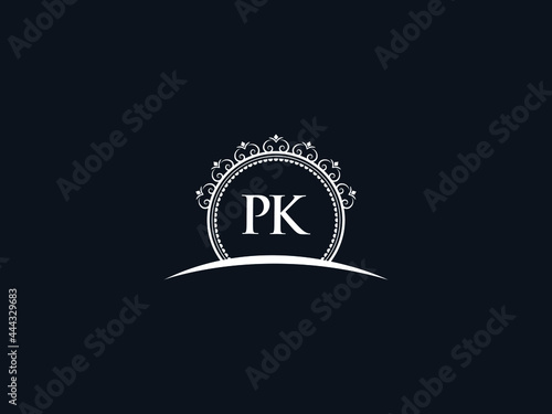 Luxury PK Letter, initial Black pk Logo Icon Vector For Hotel Heraldic Jewelry Fashion Royalty With Brand Identity and Print Template Image