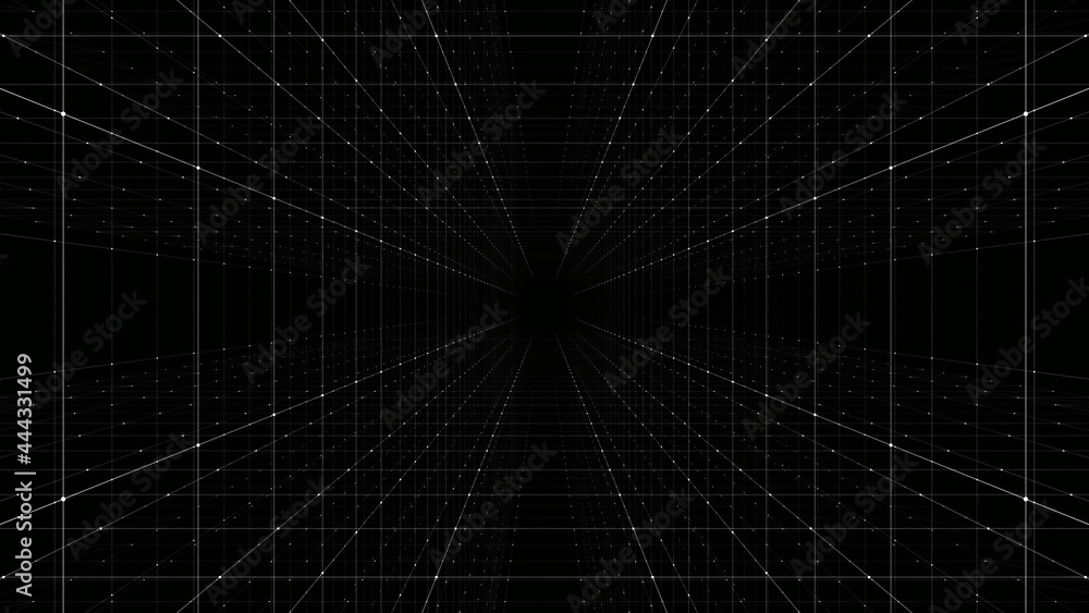 Naklejka premium Grid tunnel of dots and lines. Plexus Technology background.