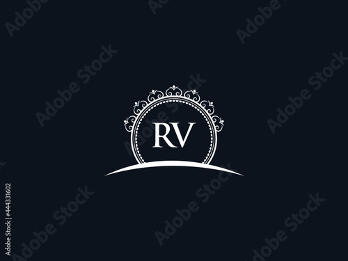 Luxury RV Letter, initial Black rv Logo Icon Vector For Hotel Heraldic Jewelry Fashion Royalty With Brand Identity and Print Template Image