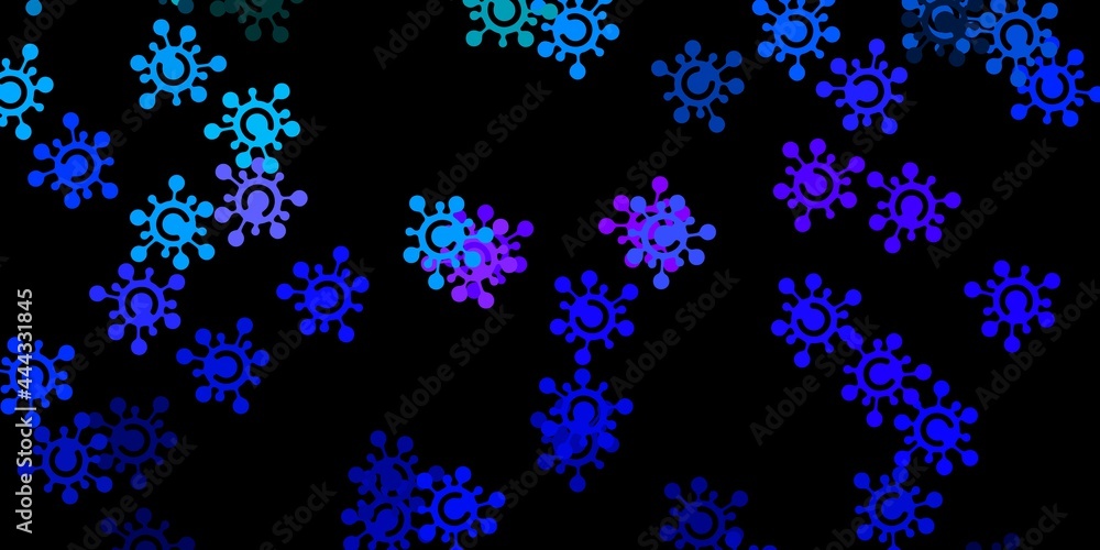 Dark blue, red vector pattern with coronavirus elements.