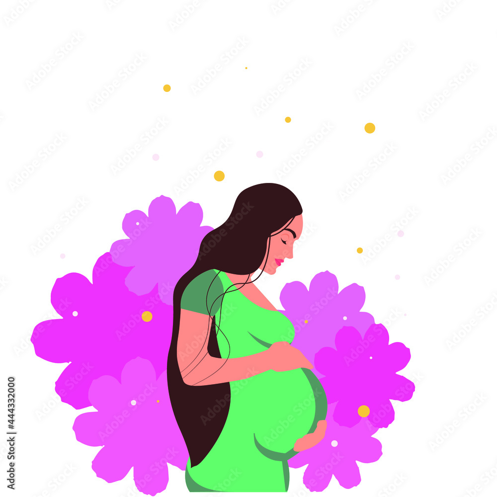 flat design. drawn beautiful pregnant girl. vector illustration